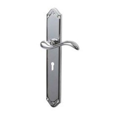 Heritage Brass by M Marcus Polished Chrome Keyhole Lock Door Handle - Long Plate - Lara Range - 247 x 48mm