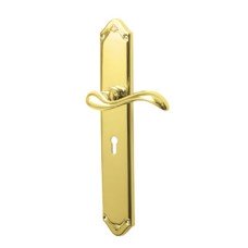 Heritage Brass by M Marcus Polished Brass Keyhole Lock Door Handle - Long Plate - Lara Range - 247 x 48mm Heritage Brass by M Marcus Polished Brass Keyhole Lock Door Handle - Long Plate - Lara Range - 247 x 48mm