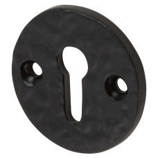 Olde Forge Traditional Round Escutcheon - 43mm Diameter - Keyhole - Antique Black Iron