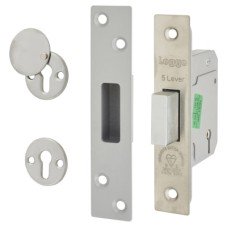 Legge Heavy Duty BS3621:2007 5 Lever Deadlock - 64mm Case - 44mm Backset - Polished Stainless Steel