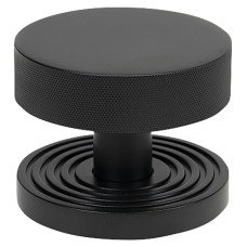 From The Anvil Brompton Round Knurled Centre Door Knob on Beehive Rose - 90mm Rose - Matt Black