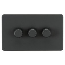 Knightsbridge 5 - 150W 3 Gang 2 Way Push On/Off Rotary Intelligent LED Dimmer Switch - Anthracite