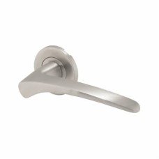 Exel Satin Stainless Steel Door Handles on Round Rose - Swept 1 Range Exel Satin Stainless Steel Door Handles on Round Rose - Swept 1 Range