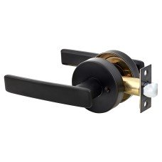Exel Matt Black Straight Hotel Passage Door Handles on Round Rose Set