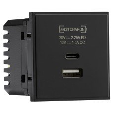 Knightsbridge 1 Gang Type A/C USB Charger Euro Module - 2.25A - Black
