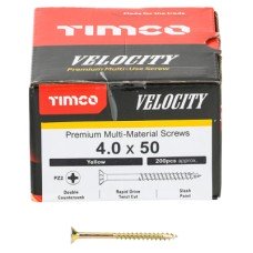 TIMCO Velocity Pozi Countersunk Wood Screws - 4.0 x 50mm - Yellow Zinc - Pack of 200