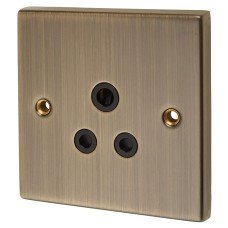 Knightsbridge 5A Unswitched Round Pin Socket - Antique Brass with Black Insert Knightsbridge 5A Unswitched Round Pin Socket - Antique Brass with Black Insert