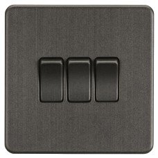 Knightsbridge 10AX 3 Gang Screwless Flat Plate Light Switch - Smoked Bronze