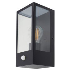 Exel Glass Panel Outdoor Wall Lantern Light with PIR - IP44 - Matt Black
