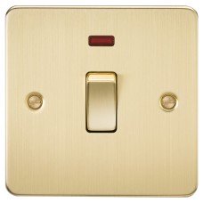 Knightsbridge 20A 1 Gang Flat Plate Double Pole Appliance Switch with Neon - Brushed Brass