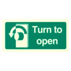 Exel Photoluminescent Turn to Open Anti Clockwise Sign - 100 x 50mm - Rigid Plastic