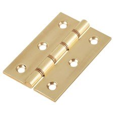 Double Phosphor Bronze Washered Butt Door Hinge - 75 x 50 x 2.5mm - Polished Brass - Pair