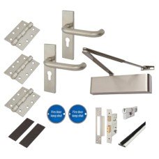 Heavy Duty Euro Lock Door Handle on Backplate Fire Door Kit - Size 2-5 - Push/Pull - Stainless Steel Heavy Duty Euro Lock Door Handle on Backplate Fire Door Kit - Size 2-5 - Push/Pull - Stainless Steel