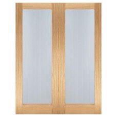 LPD Mexicano Pattern 10 Clear & Frosted Lines Unfinished Internal French Doors - 1981 x 1219mm - Oak