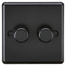 Knightsbridge 5-150W 2 Gang 2 Way Push On/Off Rotary Rounded Intelligent LED Dimmer - Matt Black