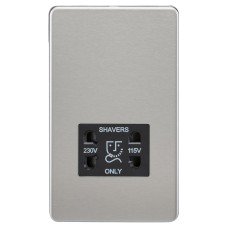 Knightsbridge 115/230V Screwless Flat Plate Dual Voltage Shaver Socket - Brushed Chrome/Black
