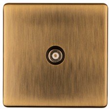 Eurolite Concealed 1 Gang Screwless Flat Plate Isolated TV Coaxial Socket - Antique Brass/Black