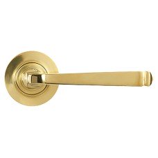From The Anvil Polished Brass Door Handles on Round Rose - Avon Range 