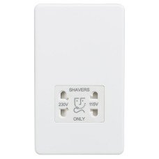 Knightsbridge 115/230V Screwless Flat Plate Dual Voltage Shaver Socket - Matt White & White insert