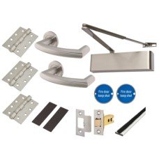 Heavy Duty Latch Door Handle on Rose Fire Door Kit - Power Size 2-5 - Stainless Steel Heavy Duty Latch Door Handle on Rose Fire Door Kit - Power Size 2-5 - Stainless Steel