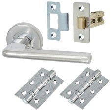 M Marcus Lena Latch Door Handle on Rose Kit - Satin/Polished Chrome