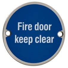 Exel Fire Door Keep Clear Door Sign - 75mm Diameter - Polished Stainless Steel