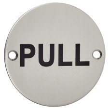 Exel Pull Door Sign - 75mm Diameter - Polished Stainless Steel