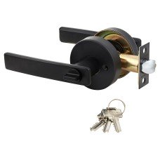 Exel Matt Black Straight Hotel Entrance Door Handles on Round Rose Set