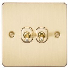 Knightsbridge 10AX 2 Gang 2 Way Flat Plate Toggle Light Switch - Brushed Brass