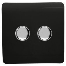 Trendi 150W 2 Gang 2 Way Screwless LED Rotary Dimmer Switch - Gloss Black