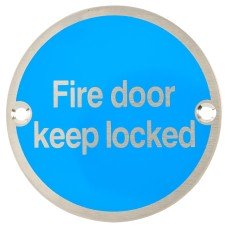 Exel Fire Door Keep Locked Door Sign - 75mm Diameter - Neutral Lettering - Satin Stainless Steel