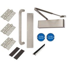 Heavy Duty Pull Door Handle Fire Door Kit - Power Size 2-5 - Push/Pull Mounting - Stainless Steel