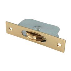 Exel Square Axle Sash Window Pulley - 44mm Curved Metal Wheel - Polished Brass