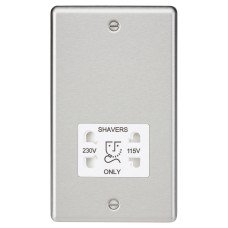 Knightsbridge 115/230V Round Edge Dual Voltage Shaver Socket - Brushed Chrome with White Insert