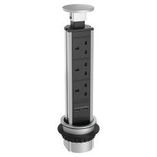 Sensio SensioPod E Slimline 3 Gang Pop-Up Socket with 2 x USB Ports - Stainless Steel