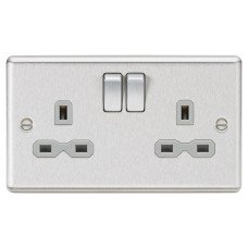 Knightsbridge 13A 2 Gang DP Switched Socket with Twin Earths - Brushed Chrome with Grey Insert