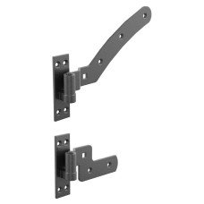 GateMate Heavy Duty Curved Rail Hook & Band Gate Hinges - 300 x 40mm - Left Hand - Black Galv - Pair