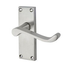 Exel Satin Chrome Budget Scroll Latch Door Handle - Short Plate - Mia Range - 114 x 42mm