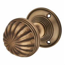 Exel Fluted Mortice Door Knob - 65mm Rose Diameter - Antique Brass