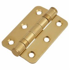 Radius Corner Twin Ball Bearing Butt Door Hinge - 76 x 51 x 2mm - Polished Brass - Pair
