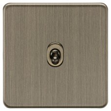 Knightsbridge 10AX 1 Gang 2 Way Screwless Flat Plate Toggle Light Switch - Antique Brass