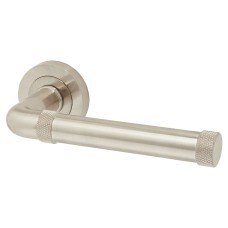 Jedo Satin Nickel Fire Rated Knurled Door Handles on Round Rose - Midtown Range Jedo Satin Nickel Fire Rated Knurled Door Handles on Round Rose - Midtown Range