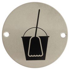 Exel Mop & Bucket Door Sign - 75mm Diameter - Satin Stainless Steel