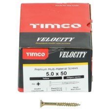 TIMCO Velocity Pozi Countersunk Wood Screws - 5.0 x 50mm - Yellow Zinc - Pack of 200