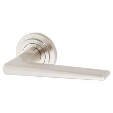 Burlington BUR10 Satin Nickel Door Handles on Round Stepped Rose - Mayfair Range 