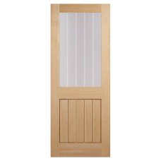 LPD Mexicano Half Light with Frosted Lines Pre-Finished Internal FD30 Fire Door - 1981 x 838mm - Oak