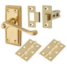 Exel Budget Rope Edge Latch Door Handle Kit - Short Plate - Polished Brass