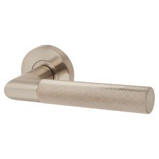Jigtech Satin Nickel Knurled Door Handles on Round Rose - Tactil Range 