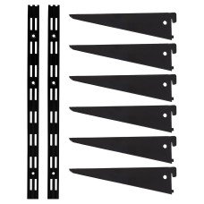 Exel Twin Slot Shelving Kit - 2 x 2000mm Shelf Wall Uprights & 6 x 370mm Shelf Brackets - Black
