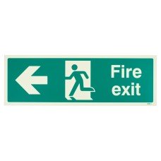 Exel Photoluminescent Fire Exit Running Man Arrow Left Sign - 450 x 150mm - Rigid Plastic